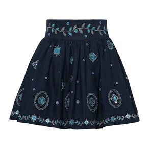Agua by Agua Bendita Embroidered Linen Nori Relicario Mini Skirt Extra Large